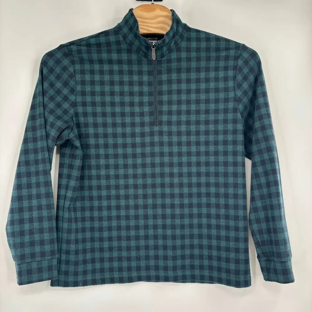Vineyard‎ Vines Mens Large Green Blue Check Bluffs 1/4 Zip Long Sleeve Pullover